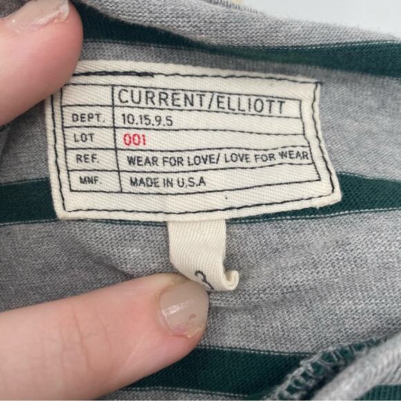 Current/Elliott The Sailor Grey & Green Rugby Stripe Mini Tee Shirt Dress Large - Picture 2 of 5
